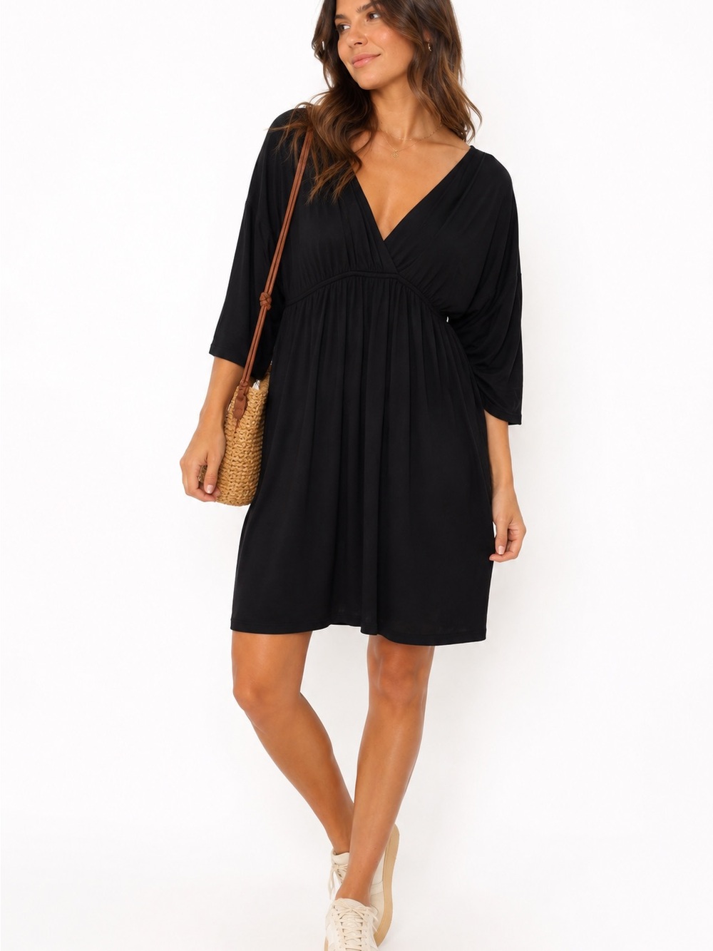 Soma Black V-Neck Ariel NWT Empire Waist Dress Long Sleeves Lounge Cozy